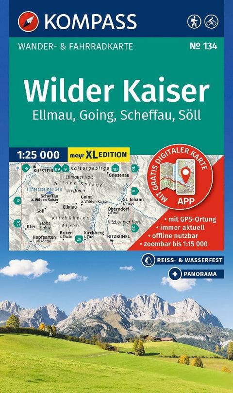 KOMPASS Wanderkarte 134 Wilder Kaiser, Ellmau, Going, Scheffau, Söll 1:25.000