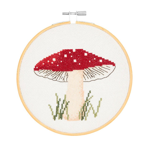 Stickpackung Gezählter Kreuzstich, Shroom Pilz Bild, inkl. Stickring Ø 15 cm