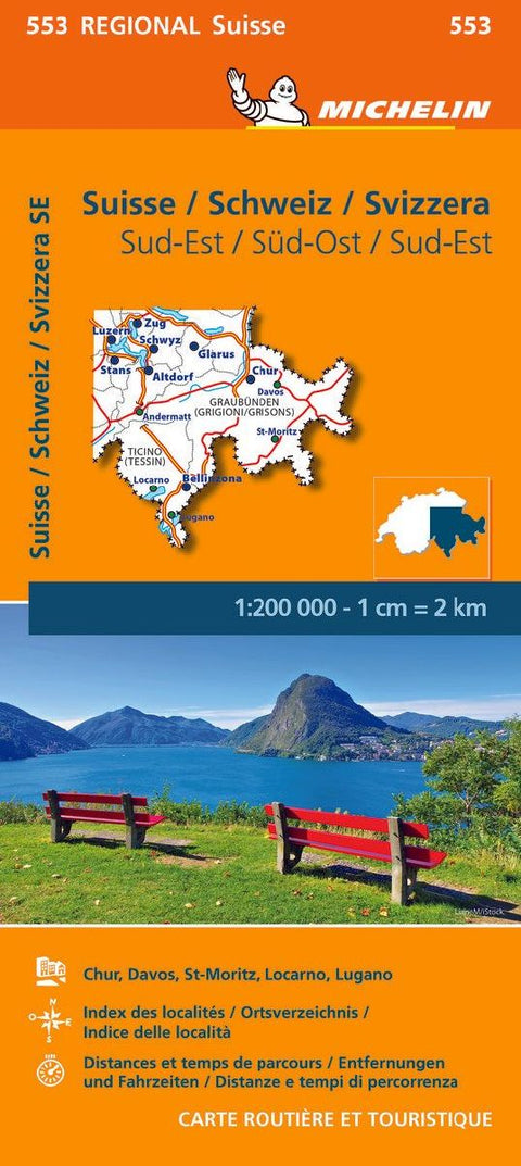 Suisse Sud-Est - Michelin Regional Map 553 1:200 000
