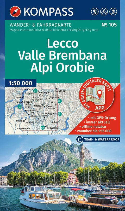 KOMPASS Wanderkarte 105 Lecco, Valle Brembana, Alpi Orobie 1:50.000