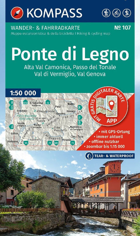 KOMPASS Wanderkarte 107 Ponte di Legno, Alta Val Camonica, Passo del Tonale, Val di Vermiglio, Val Genova 1:50.000