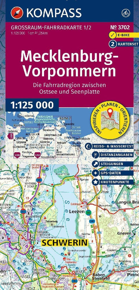 KOMPASS Großraum Fahrradkarte 3702 Mecklenburg-Vorpommern 1:125.000