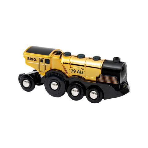 BRIO World 33630 Goldene Batterielok mit Licht und Sound - Mit Auskoppel-Funktion zur Nutzung als Schiebelok - Empfohlen ab 3 Jahren