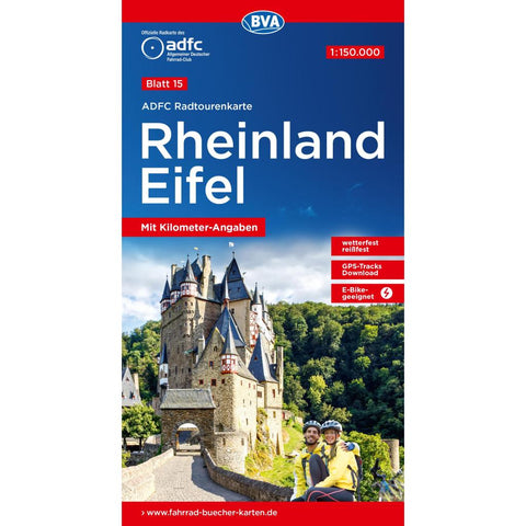 ADFC-Radtourenkarte 15 Rheinland /Eifel 1:150.000, reiß- und