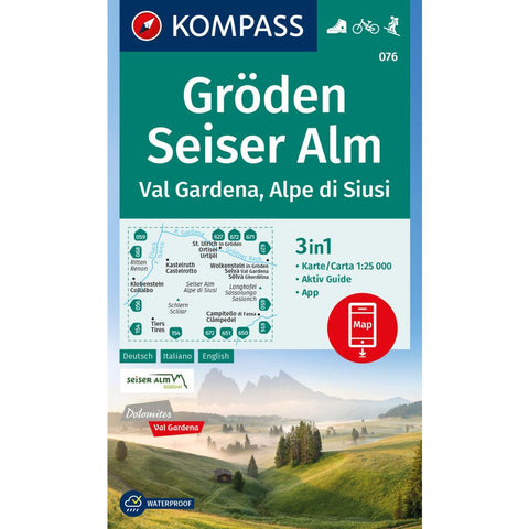 KOMPASS Wanderkarte 076 Gröden, Seiser Alm / Val Gardena, Alpe di Siusi 1:25.000