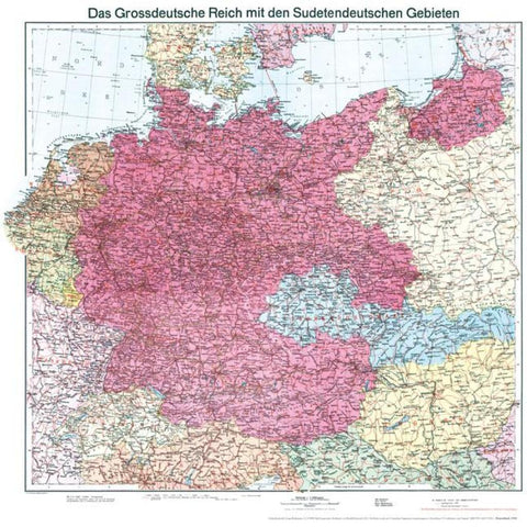 Historische Karte: Deutschland - Das Großdeutsche Reich mit dem Sudetendeutschen Gebieten, 1938 (plano)
