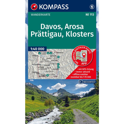KOMPASS Wanderkarte 113 Davos, Arosa, Prättigau, Klosters 1:40.000