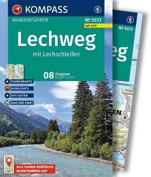 KOMPASS Wanderführer Lechweg mit Lechschleifen, 16 Touren und Etappen mit Extra-Tourenkarte