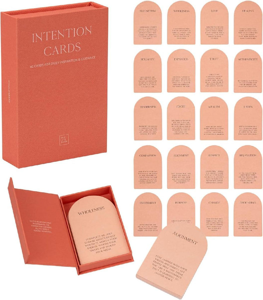 The Life Barn 40 Intention & Orakelkarten Affirmationskarten in hochwertiger Leinenbox