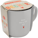 XL-Becher in Emailleoptik mit Motivdruck "Schön, dass es dich gibt" (Innenansicht)