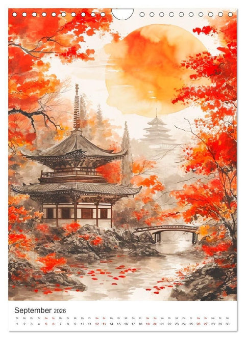 Japan. Impressionen im Aquarell-Stil (Wandkalender 2026 DIN A4 hoch), CALVENDO Monatskalender