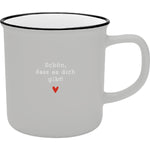 XL-Becher in Emailleoptik mit Motivdruck "Schön, dass es dich gibt" (Innenansicht)
