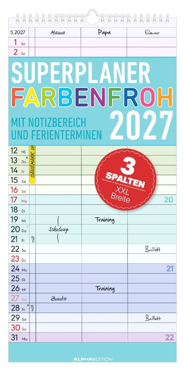 Superplaner Farbenfroh - 3 Spalten 2027