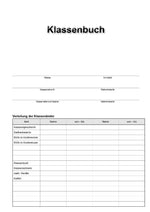 Klassenbuch "Standard", Umschlagfarbe: grün (Innenansicht)