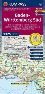KOMPASS Großraum Fahrradkarte 3711 Baden-Württemberg Süd, die Fahrradregion vom Bodensee über das Allgäu bis zum Schwarzwald und der Schwäbischen Alb; mit Knotenpunkten 1:125.000