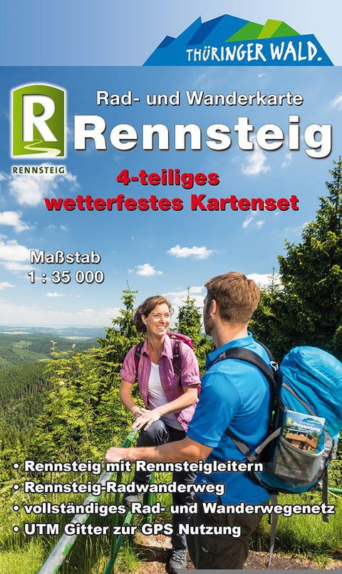 Rennsteig 1:35 000. 4-teiliges wetterfestes Kartenset mit Schutzhülle