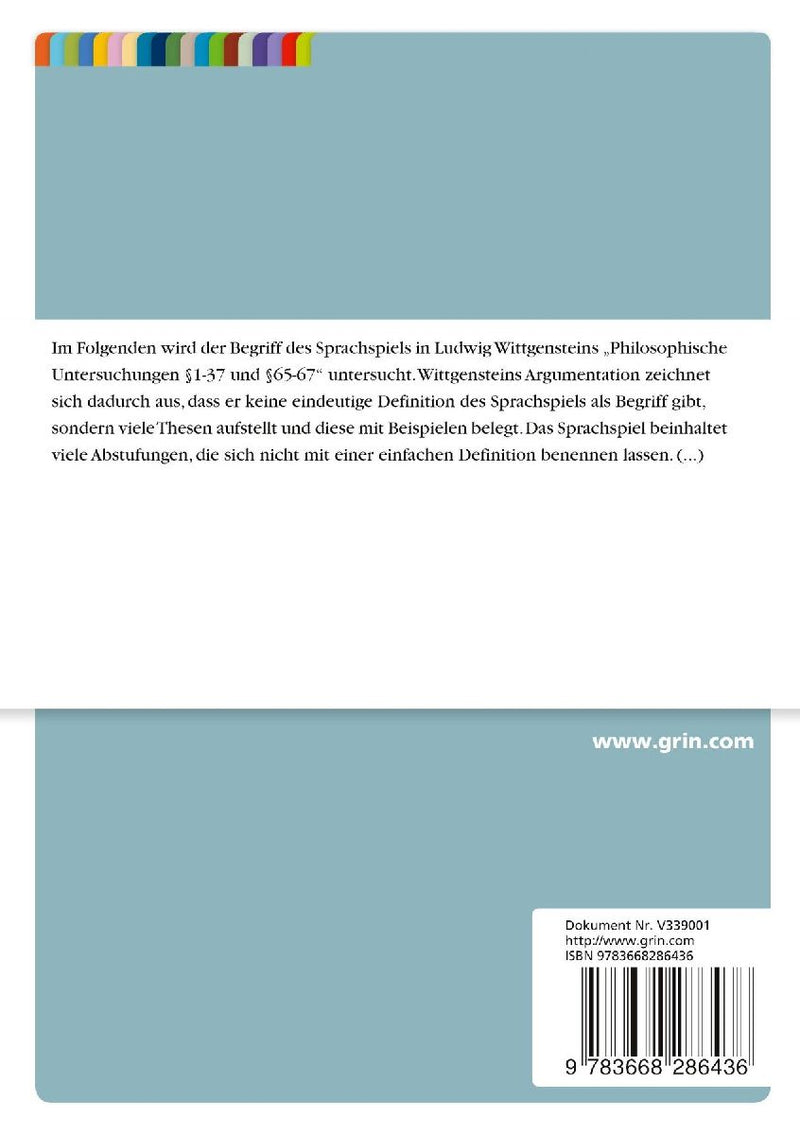 Der Begriff des Sprachspiels bei Ludwig Wittgenstein (Rückseite)