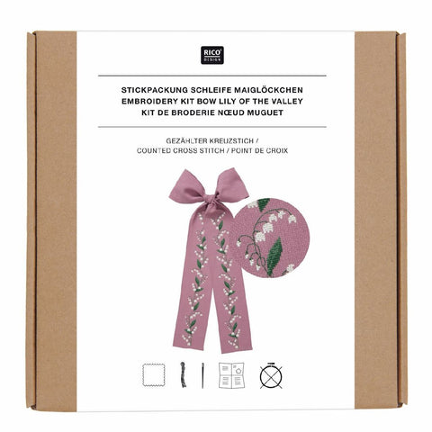 Stickpackung, Gezählter Kreuzstich Schleife Maiglöckchen, Lila, 30 x 54 cm, 100% Baumwolle