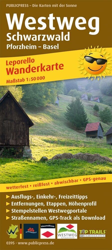 Wanderkarte Westweg Schwarzwald, Pforzheim - Basel 1 : 50 000