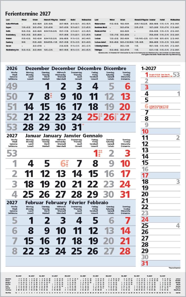 3-Monats-Planer Combi Blau 2027