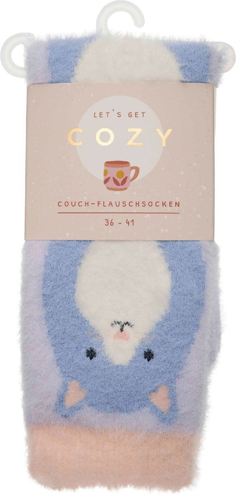 COZY Couch-Flauschsocken"Cozy Cat", blau, Größe 36-41