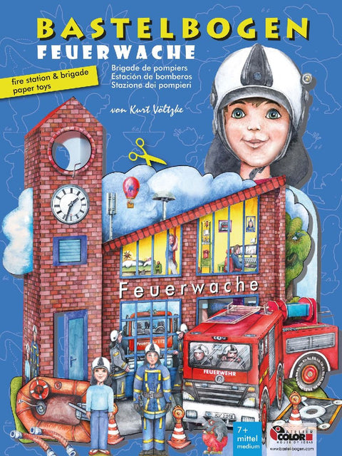 Feuerwache mit Feuerwehr Bastelbogen Ausschneidebogen