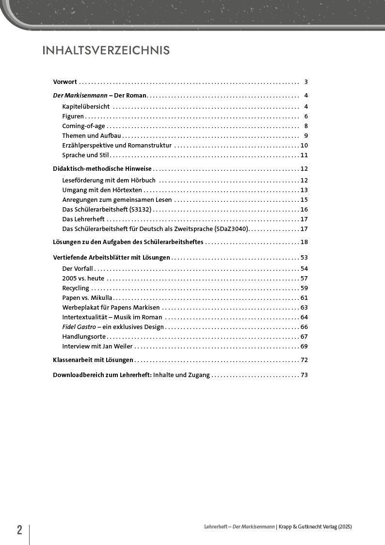 Der Markisenmann - Jan Weiler - Lehrerheft (Innenansicht)