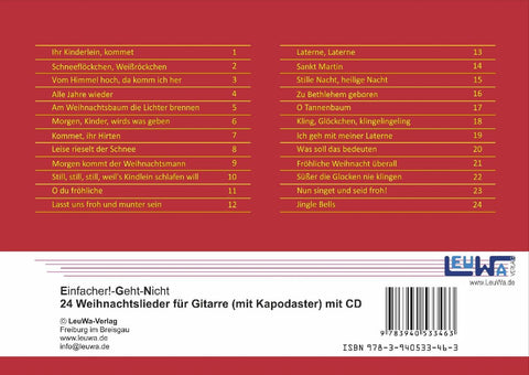Einfacher!-Geht-Nicht: 24 Weihnachtslieder für Gitarre (mit Kapodaster) mit CD