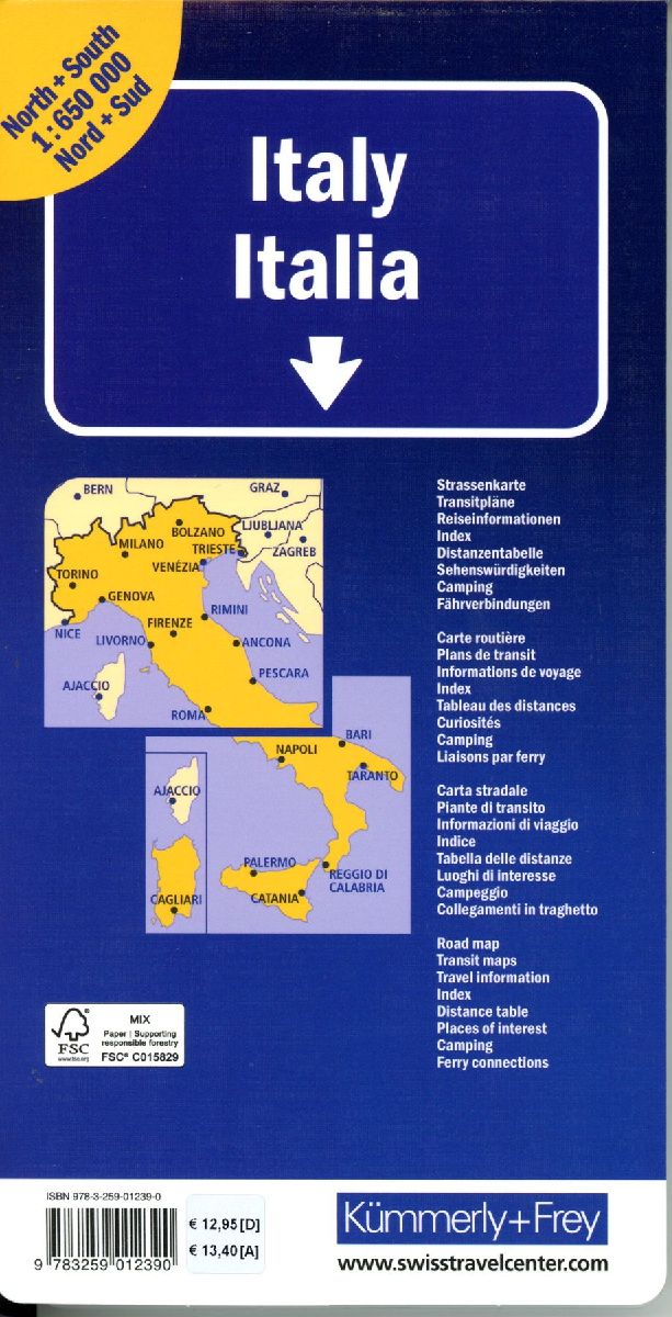 Kümmerly+Frey Strassenkarte Italien Nord+Süd 1:650.000 (Innenansicht)