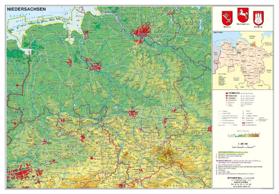 Niedersachsen physisch 1:460 000