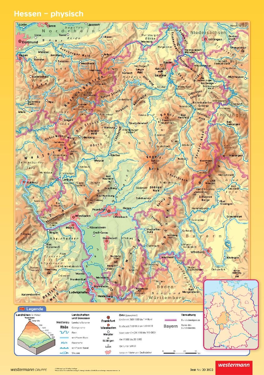 Posterkarten Geographie. Hessen: physisch / politisch
