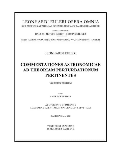 Commentationes astronomicae ad theoriam perturbationum pertinentes 3rd part