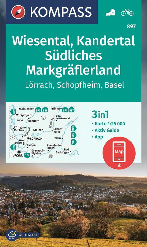 KOMPASS Wanderkarte 897 Wiesental, Kandertal, Südliches Markgräflerland, Lörrach, Schopfheim, Basel 1:25.000