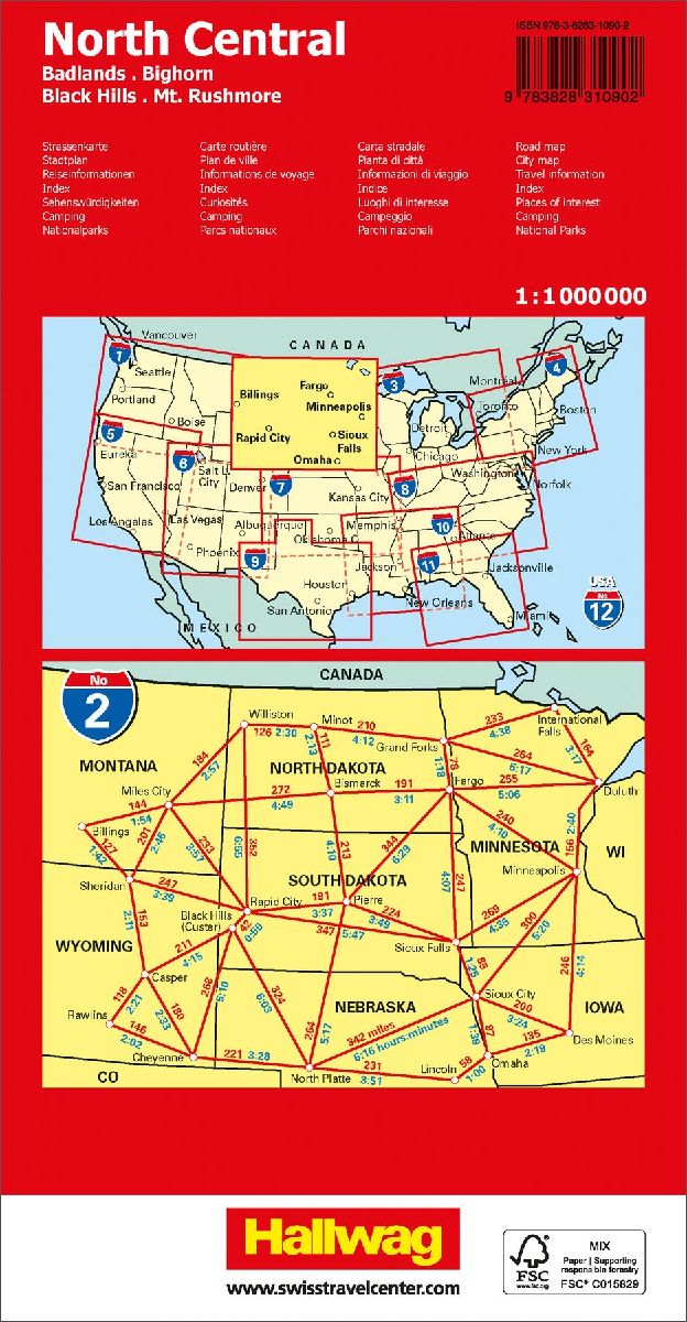 Hallwag Strassenkarte USA, North Central 1:1 Mio. (Rückseite)