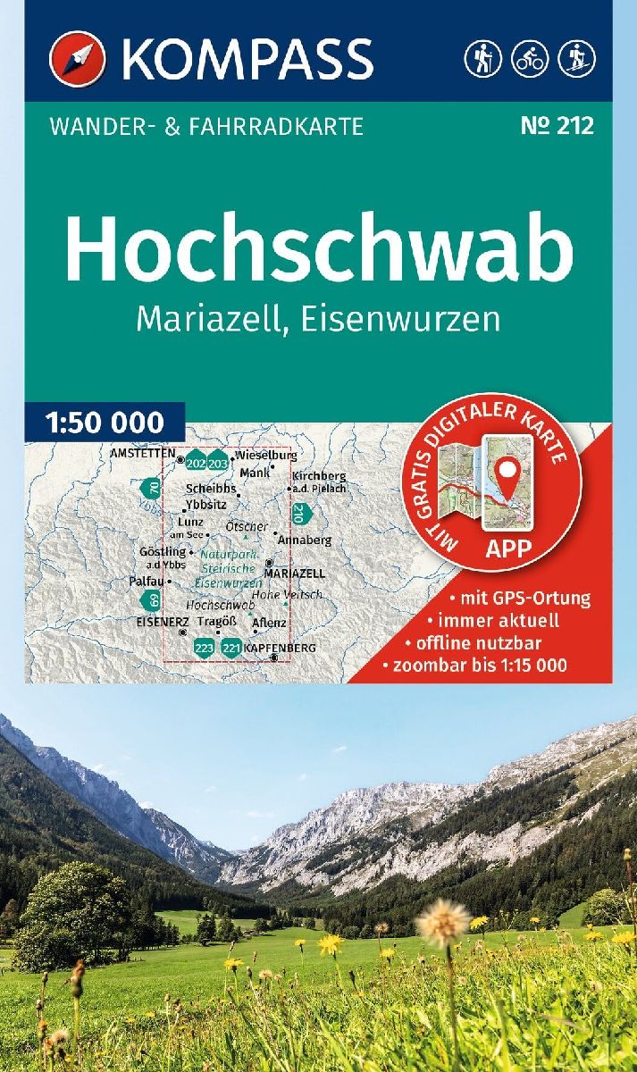 KOMPASS Wanderkarte 212 Hochschwab, Mariazell, Eisenwurzen 1:50.000