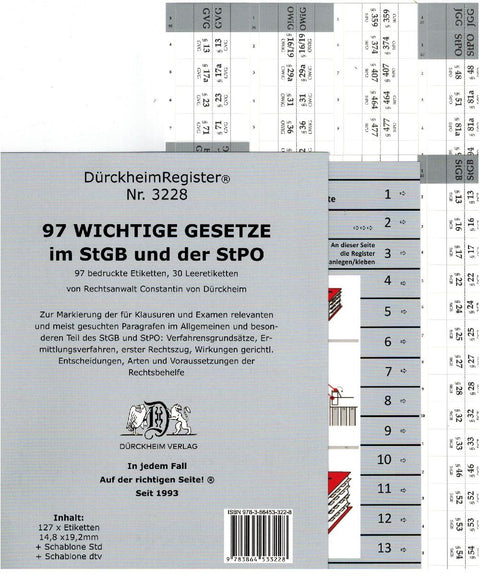 DürckheimRegister® StGB+StPO - 97 WICHTIGE §§ im Strafrecht u. Strafprozessrecht OHNE