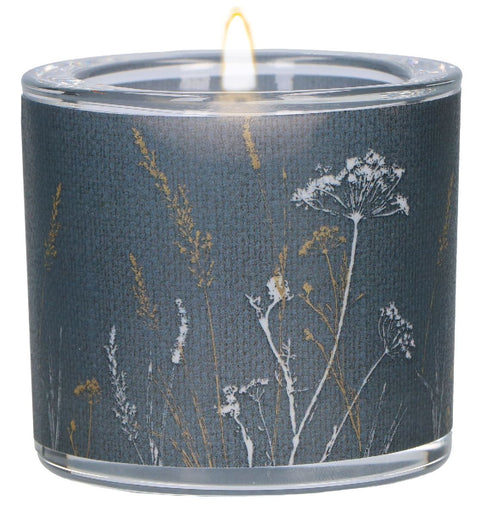 Butzon & Bercker Glaswindlicht zur Trauer Ø 6,5 cm - mundgeblasenes Windlicht mit farbig bedrucktem Pergamentumleger, Lieferung in grüner Geschenkverpackung mit weißem Teelicht