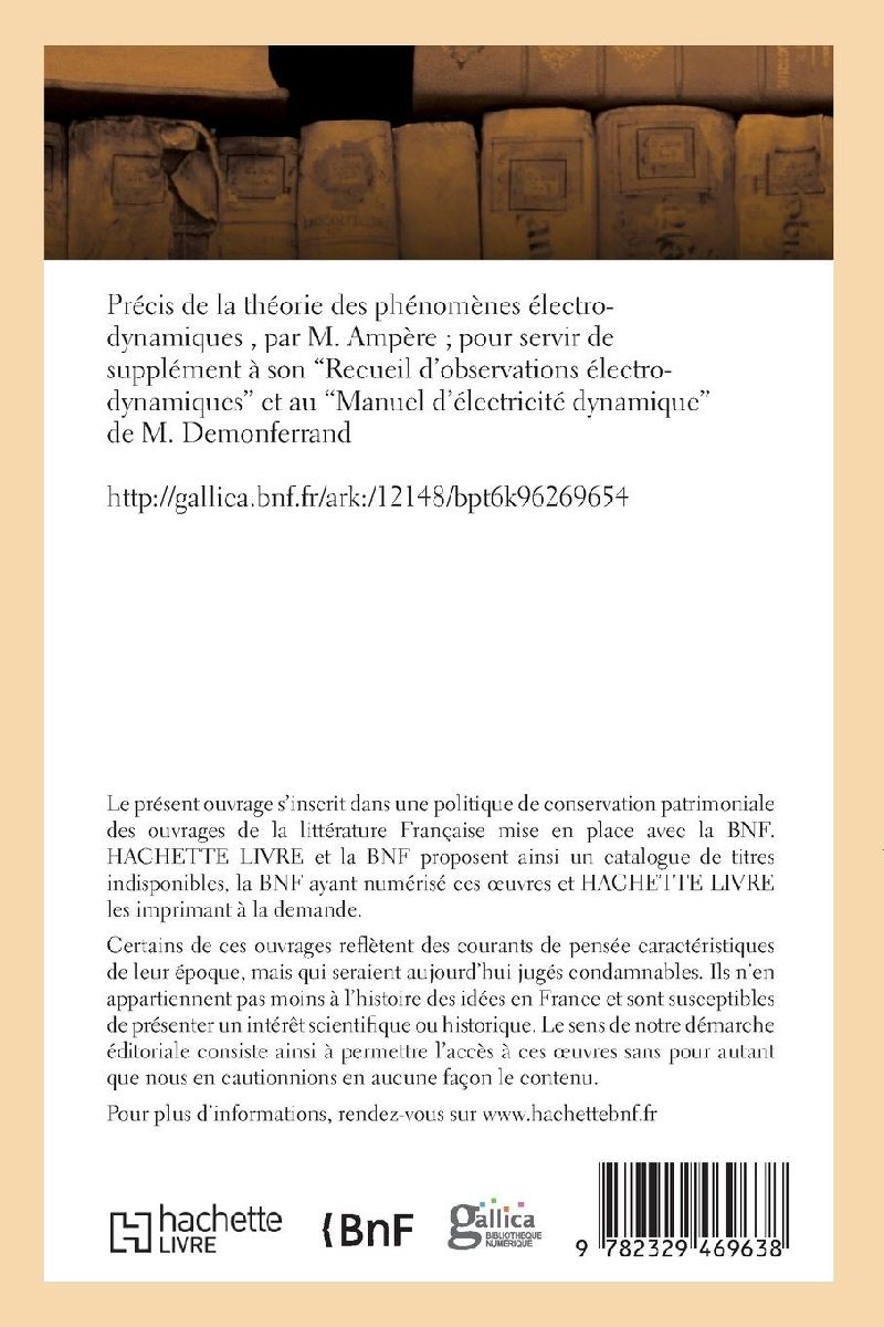 Précis de la théorie des phénomènes électro-dynamiques (Rückseite)