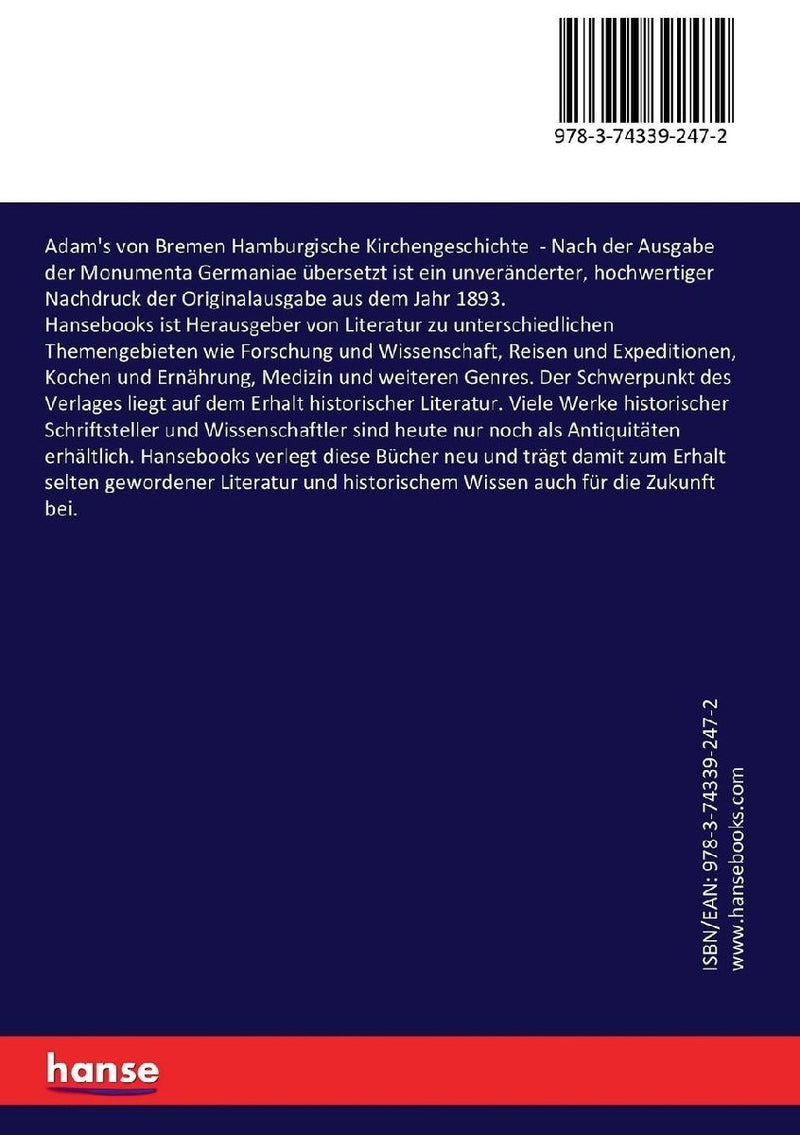 Adam's von Bremen Hamburgische Kirchengeschichte (Rückseite)