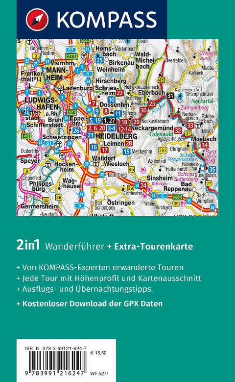 KOMPASS Wanderführer Heidelberg mit Neckarsteig, 35 Touren mit Extra-Tourenkarte