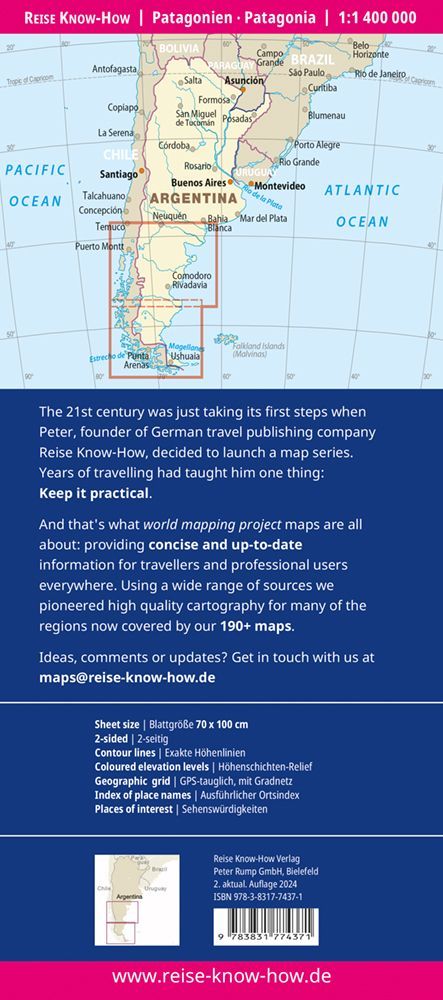 Reise Know-How Landkarte Patagonien, Feuerland / Patagonia, Tierra del Fuego (1:1.400.000)