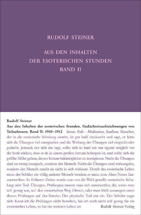 Aus den Inhalten der esoterischen Stunden, Band II: 1910-1912
