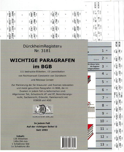 DürckheimRegister® BGB - 111 WICHTIGE §§ im BGB