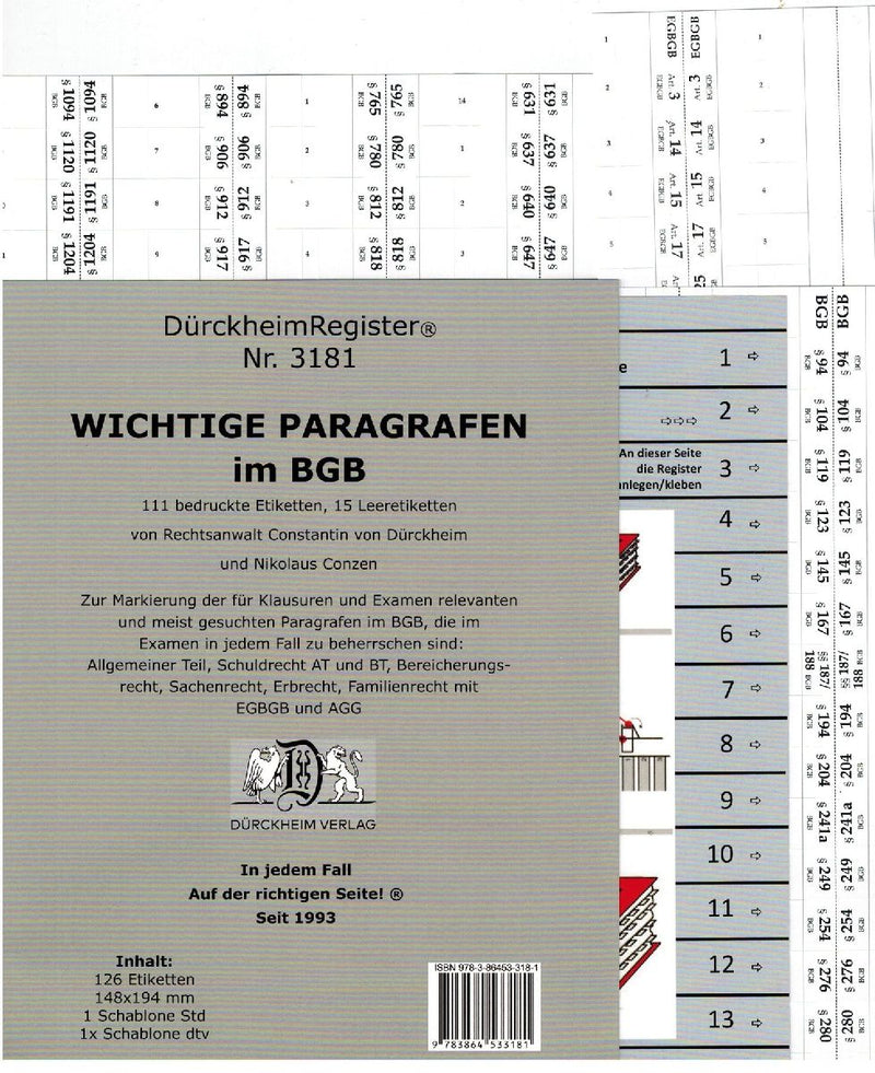 DürckheimRegister® BGB - 111 WICHTIGE §§ im BGB