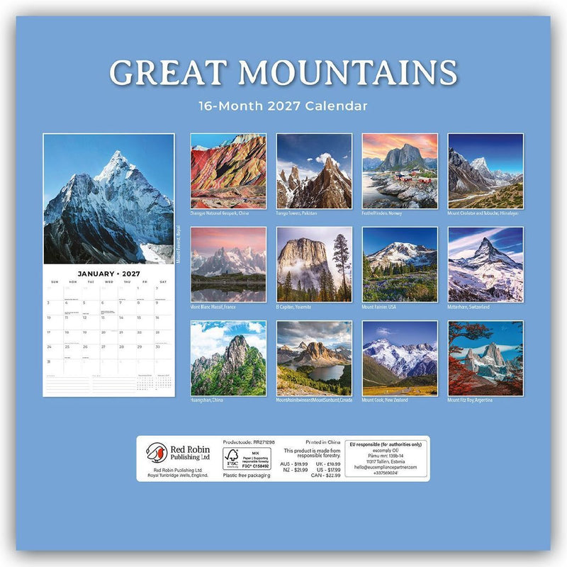 Great Mountains - Die höchsten Berge 2027 - 16-Monatskalender (Rückseite)