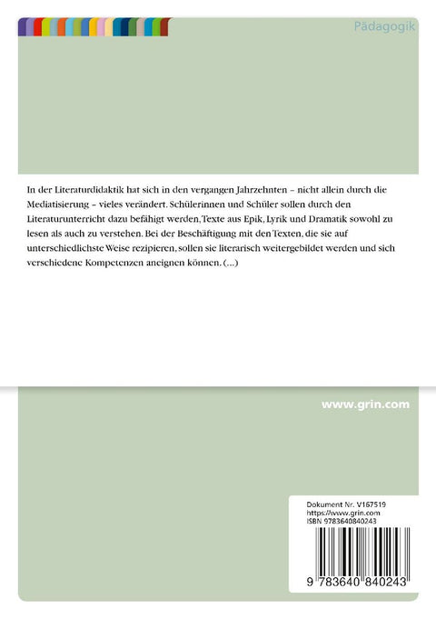 Dramatische Romanliteratur und ihre didaktischen Möglichkeiten am Beispiel von Alessandro Bariccos Text "Novecento. Die Legende vom Ozeanpianisten."