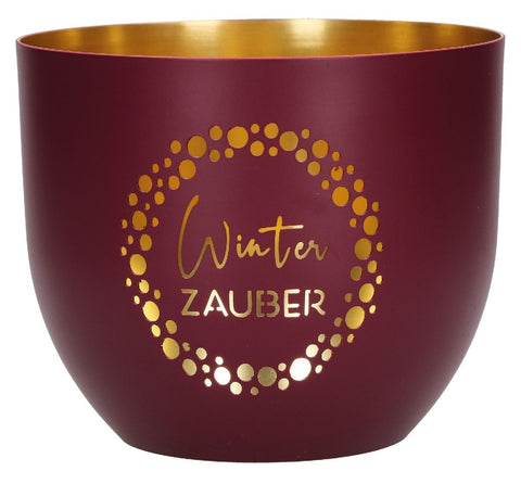 Butzon & Bercker Metall-Windlicht Ø 11 cm Winterzauber - dunkelrot-matt, durchbrochenes Motiv, innen goldveredelt, Lieferung in Geschenkverpackung