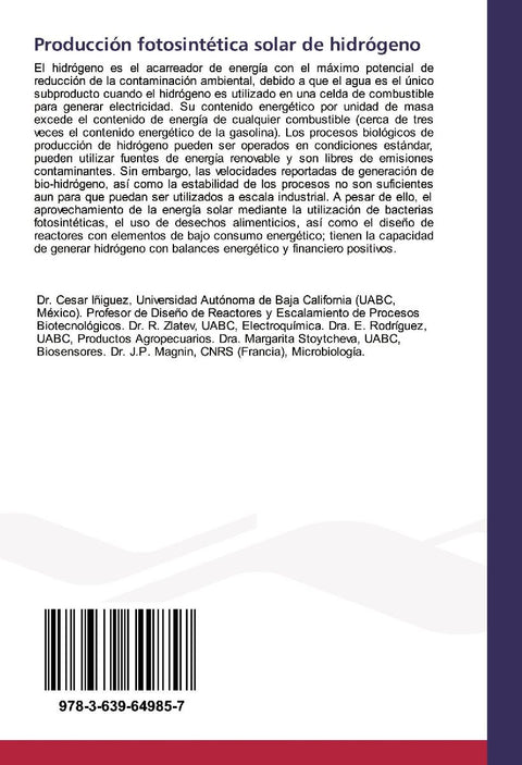 Producción fotosintética solar de hidrógeno