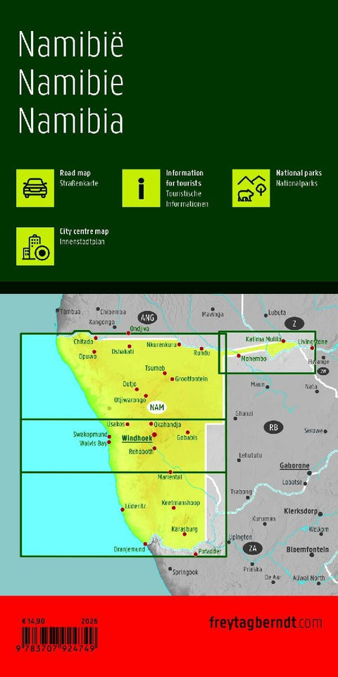 Namibia, Straßenkarte 1:1.000.000, freytag & berndt