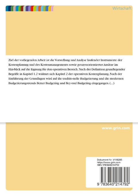 Kostenplanung und Kostenmanagement im operativen Bereich